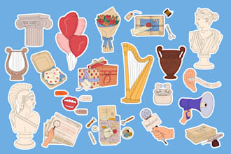 draw cute stickers vector art, simple icons, illustrations