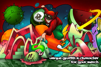 create a hand drawn graffiti and character design