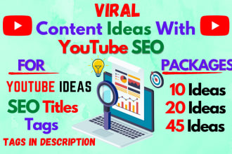 research youtube content ideas with SEO titles, hashtags, tags