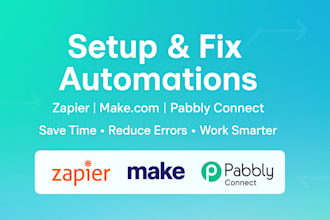 setup or fix zapier or make or pabbly connect automation