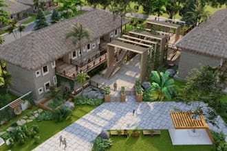 design your resort, 3d render, 3d modeling