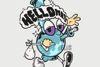 design vintage weed, cannabis cartoon mascot logo