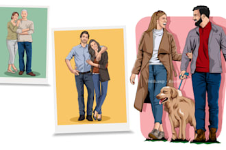 draw couple, group or family become vector cartoon illustrations