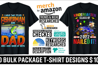 do keyword research and niche research bulk t shirt designs for merch by amazon