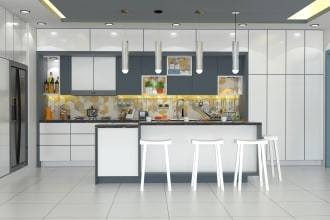 do your kitchen interior design, rendering  by an architect