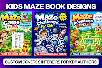 design kids activity book, maze puzzle book cover and KDP interior