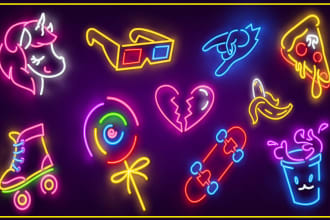 do a neon logo, text, light, sign, signage, box, led board