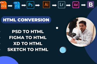 design figma to HTML, xd to HTML, PSD to HTML website
