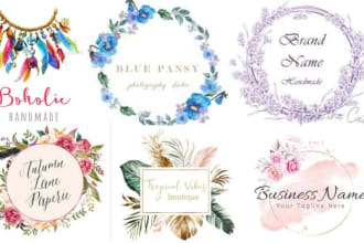 make watercolor logo for boutique, flower and jewelry shop