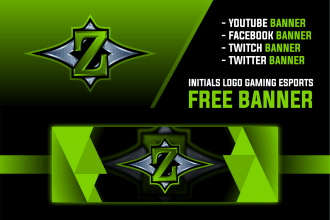 design initials logo esports, twitch, and free gaming banner