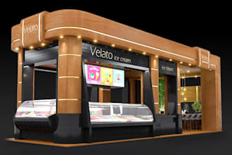 do 3d model and render of mall kiosk from sketch or image