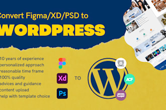 convert figma, adobe xd, PSD to wordpress website design