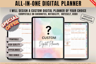 design custom digital planner template, hyperlink, journal for etsy, goodnotes