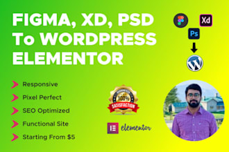 convert figma to wordpress, psd to wordpress, xd to wordpress with elementor pro