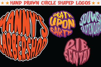hand drawn circle shaped logo halloween, horror styled