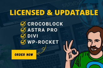 install astra pro, crocoblock,divi,wp rocket licensed plugin