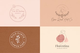 design beautiful hand drawn boho botanical floral feminine logo