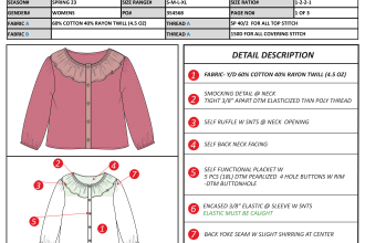 create clothing apparel tech pack with  technical flat sketch
