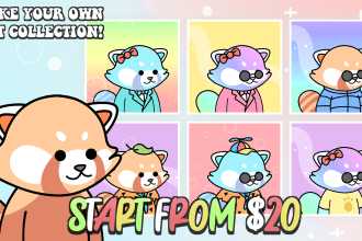 design doodle nft art and cute cartoon kawaii for collection