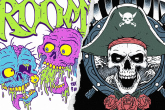 draw amazing skull design, skateboard, surf