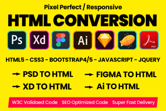 convert figma to html, PSD to HTML, pdf to html, xd to html css bootstrap
