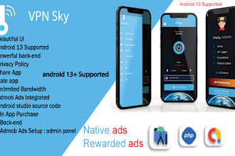 create VPN app for android with admin panel and admob ads or free servers