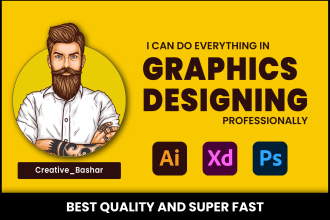 do graphics design, adobe illustrator, adobe photoshop, adobe xd quikly