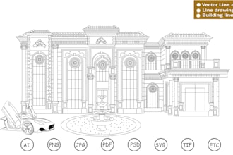 draw details line art sketch house or building
