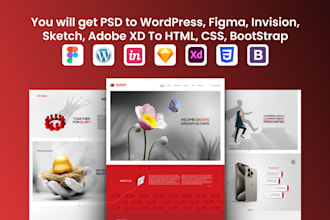 do PSD to wordpress, figma, invision, sketch, adobe xd to HTML, CSS, bootstrap