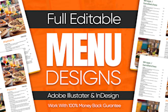 menu designs, digital food menu for  restaurants and bars