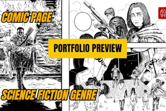draw science fiction genre comic page with my dark art style