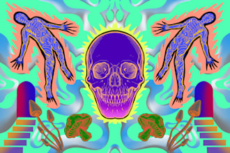 do dark art, psychedelic, doom, stoner rock style for tshirt