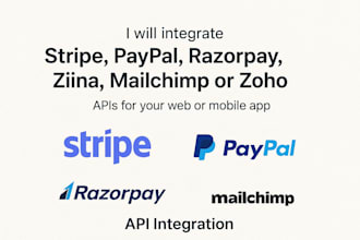 integrate stripe, paypal, razorpay, ziina, mailchimp or zoho bookings