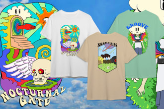 do surrealism vintage, hippie, psychedelic art for your t shirt brand clothing