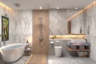 do bathroom design, and render by an architect