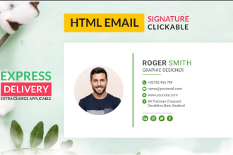 design clickable HTML email signature, gmail signature, yahoo, outlook signature