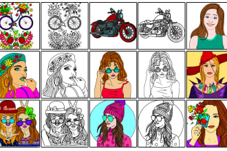 illustrate coloring pages or coloring book with color filled