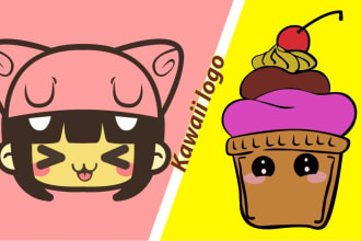 design a cute and kawaii cartoon mascot logo and icon for your business