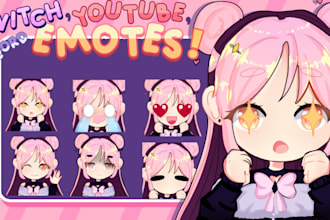 draw cute custom twitch, youtube and discord emotes
