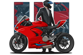 draw vector art cartoon from your motorcycle or any vehicle