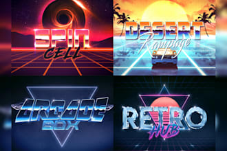 do an 80s logo in vintage 3d text with synthwave styles