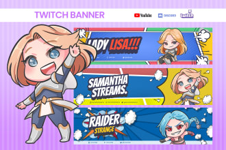create custom vtuber, twitch banner design or social media with chibi character