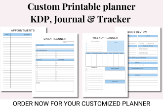 design custom, printable planner, journal, tracker for etsy