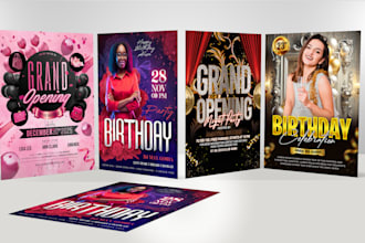 design stunning birthday flyer, grand opening and party flyer
