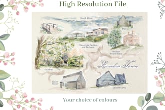 paint a customized digital watercolor wedding map