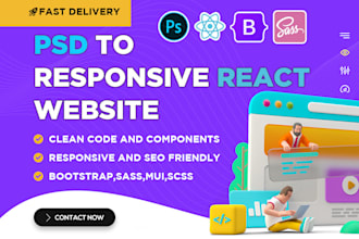convert PSD to responsive react website, PSD to react bootstrap sass