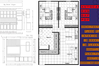 draw autocad 2d floor plan,interior,house elevation,drawings