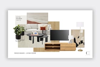 interior design mood board, space planning and shopping list