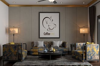 design  living room, 3d floor plan, and rendering by an architect