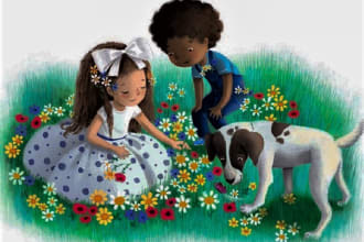cute african american children story book illustration